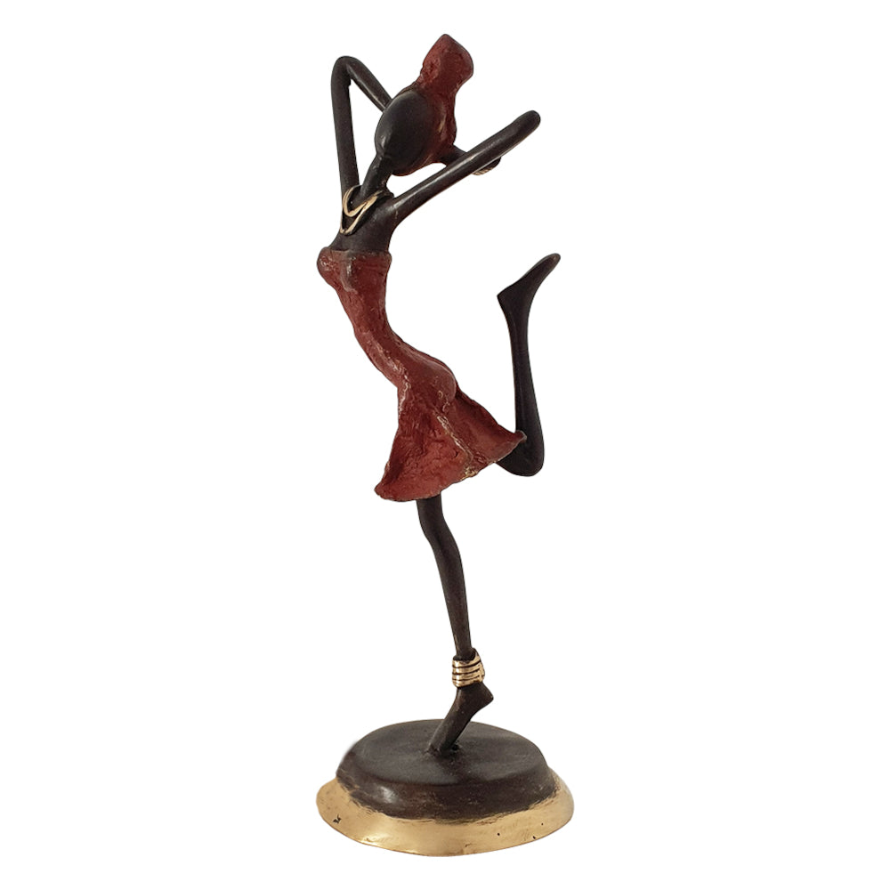 Bronze Figurine of an African Dancer in Red Dress