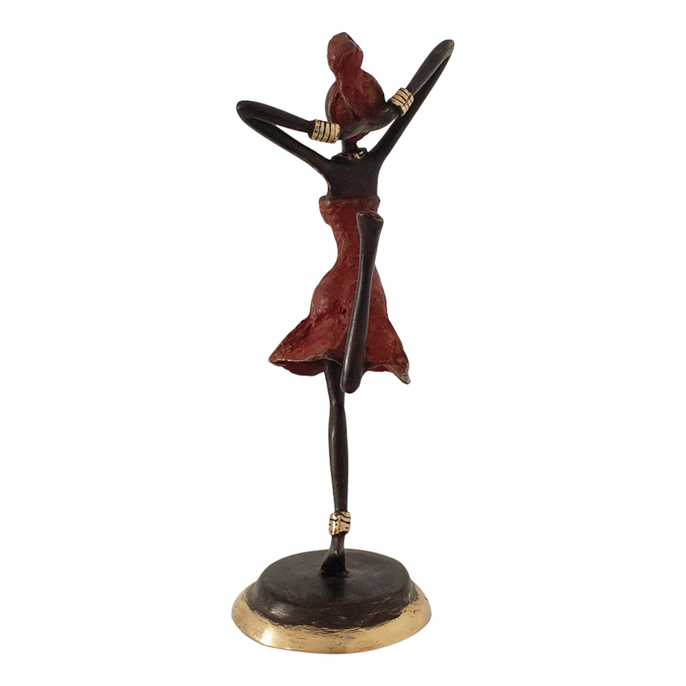 Bronze Figurine of an African Dancer in Red Dress