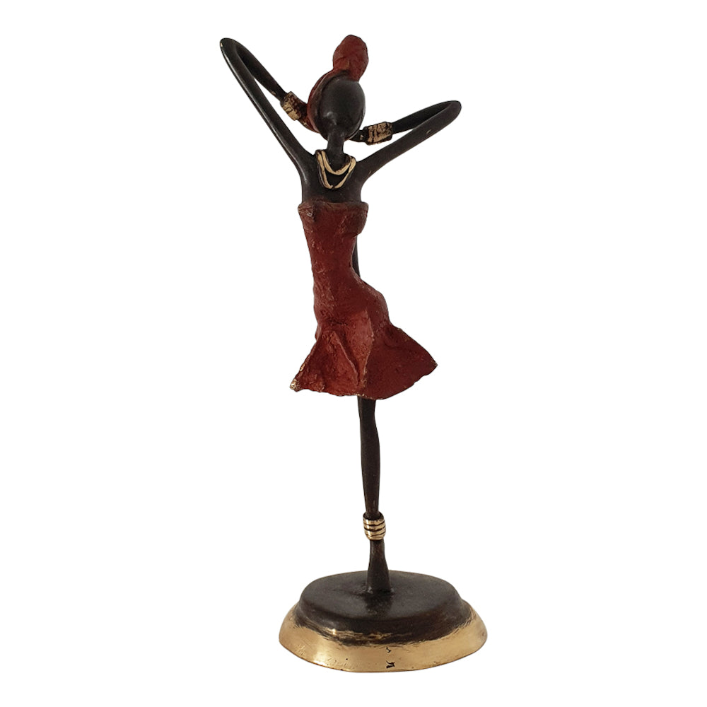 Bronze Figurine of an African Dancer in Red Dress