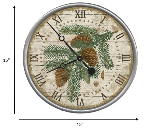 15" Vintage Douglas Fir Pine Sprig Wall Clock