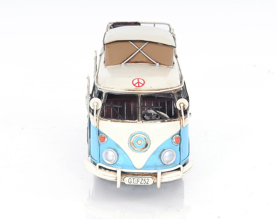 6" Blue And White Metal Volkswagen Bus Sculpture