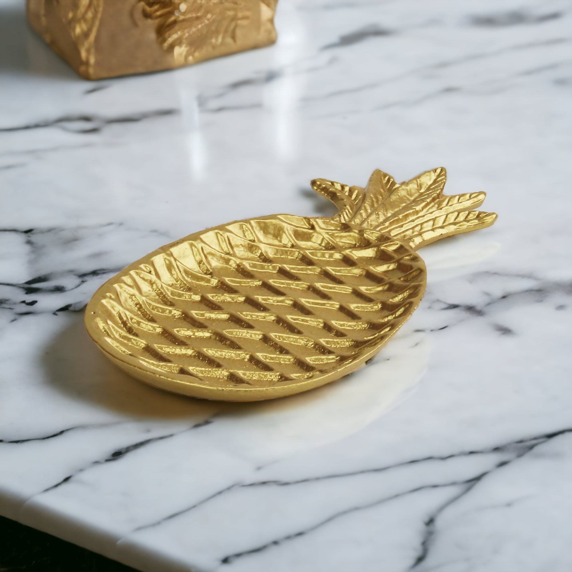 Golden Cast Iron Pineapple Centerpiece Shallow Bowl