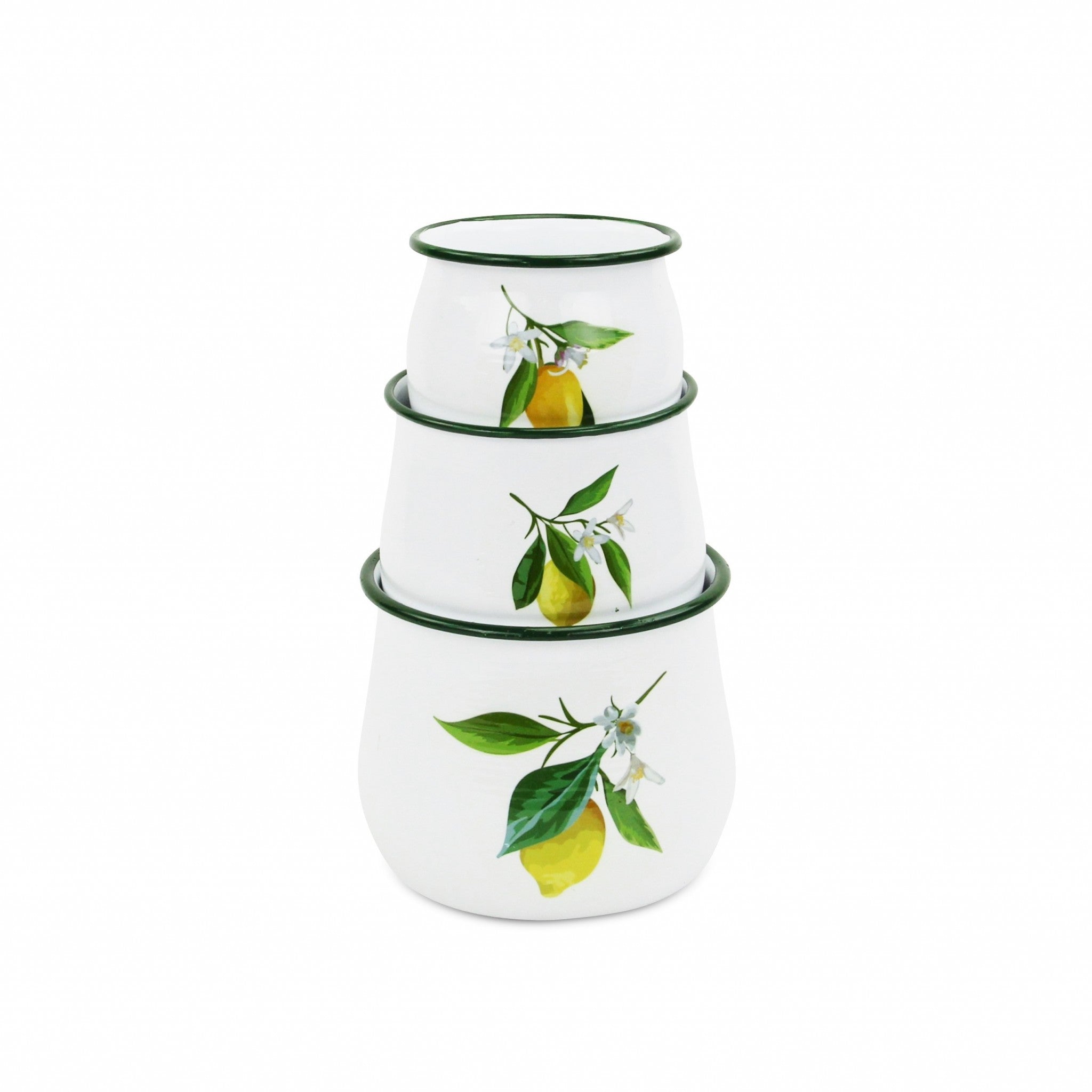 Set of 3 Lemon White Enamel Metal Canisters