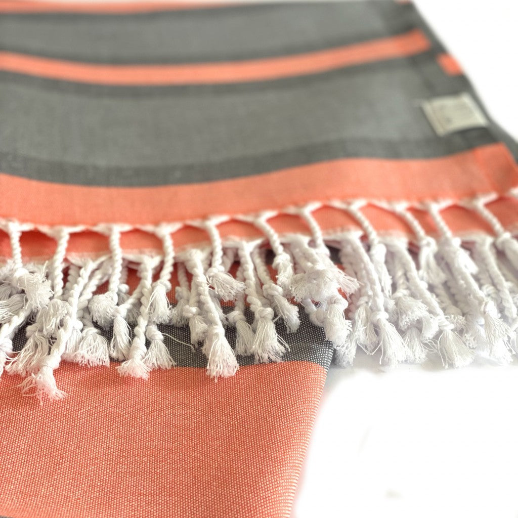 Peach and Dark Grey Striped Design Turkish Beach Blanket