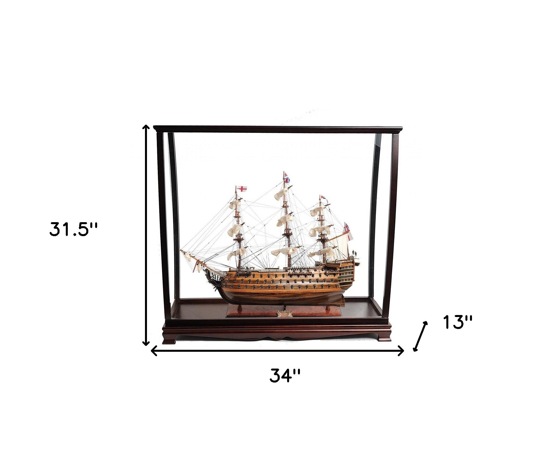 32" Wood Brown HMS Victory Hand Painted Decorative Boat and Case