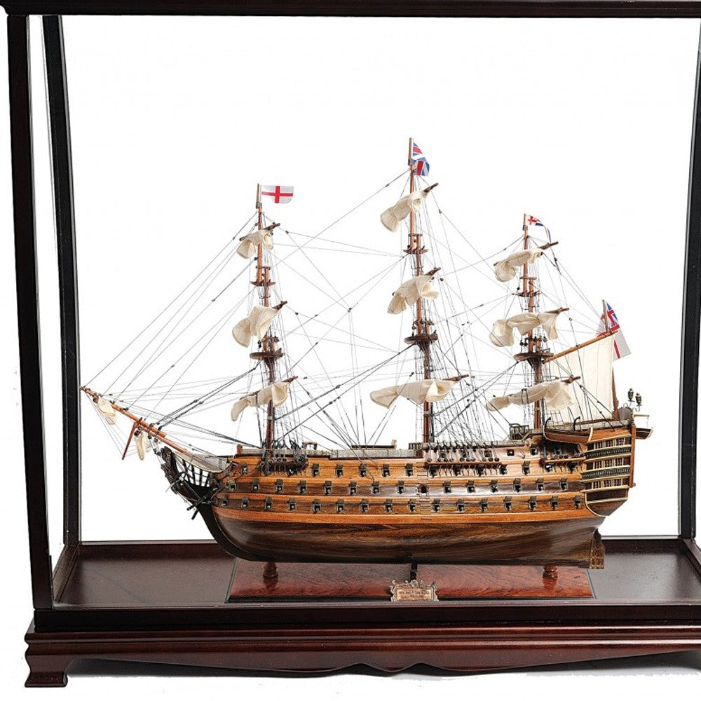 32" Wood Brown HMS Victory Hand Painted Decorative Boat and Case