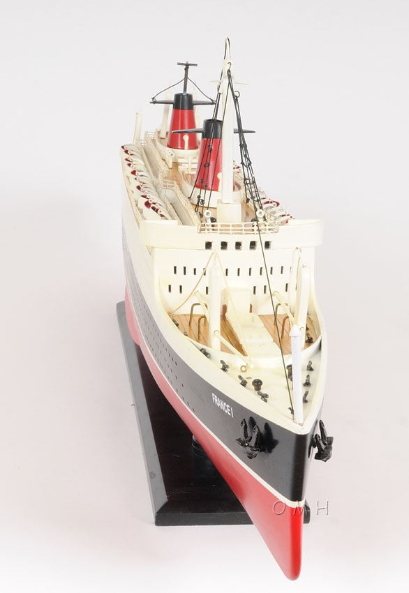 11" Black and Red SS France Boat Hand Painted Decorative Boat