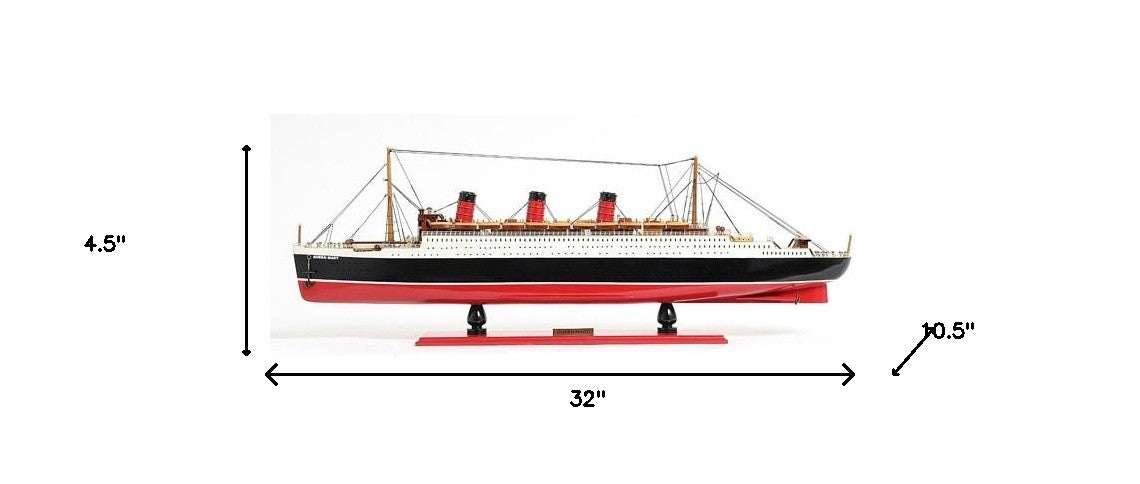 5" Black and Red RMS Queen Mary Boat Hand Painted Decorative Boat