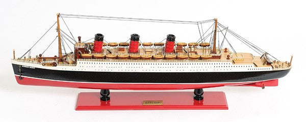 5" Black and Red RMS Queen Mary Boat Hand Painted Decorative Boat