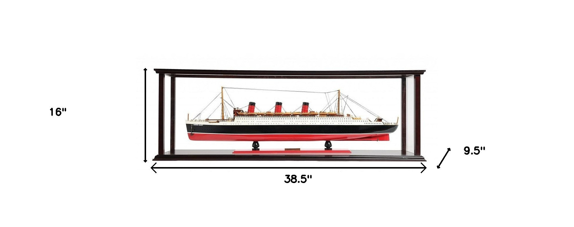 16" Black and Red RMS Queen Mary Medium Display Case Boat Hand Painted Decorative Boat