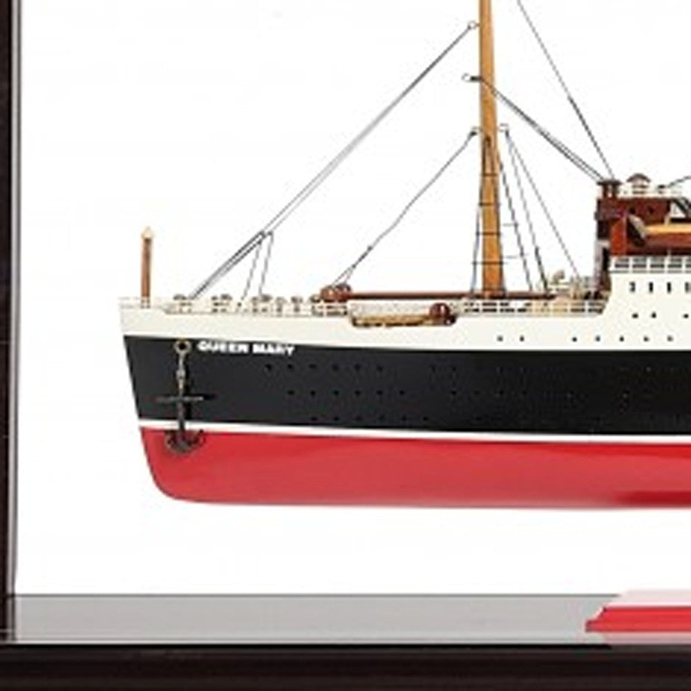 16" Black and Red RMS Queen Mary Medium Display Case Boat Hand Painted Decorative Boat