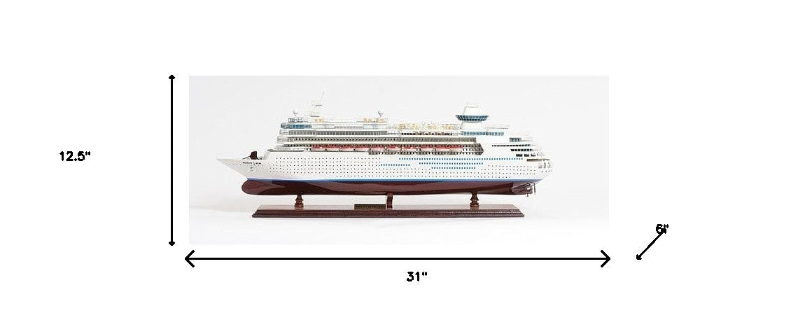 13" Brown and White Majesty of the Seas Boat Hand Painted Decorative Boat