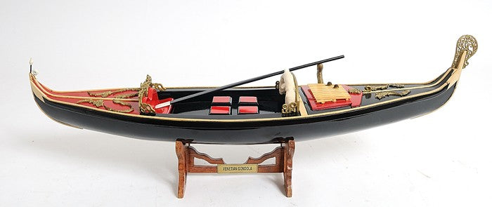 8" Black and Red Venetian Gondola Hand Painted Decorative Boat