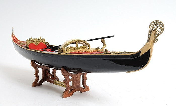 8" Black and Red Venetian Gondola Hand Painted Decorative Boat