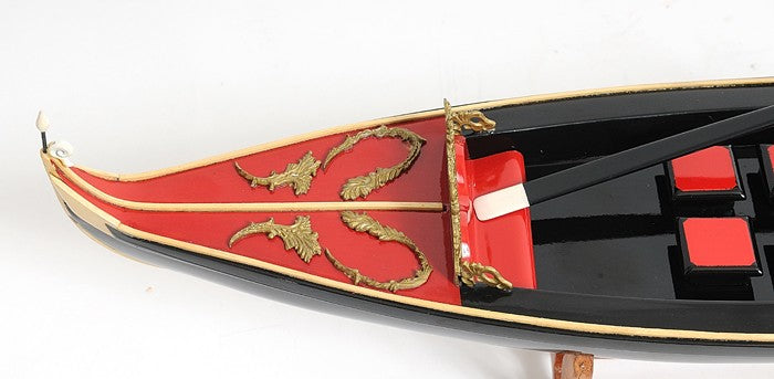 8" Black and Red Venetian Gondola Hand Painted Decorative Boat