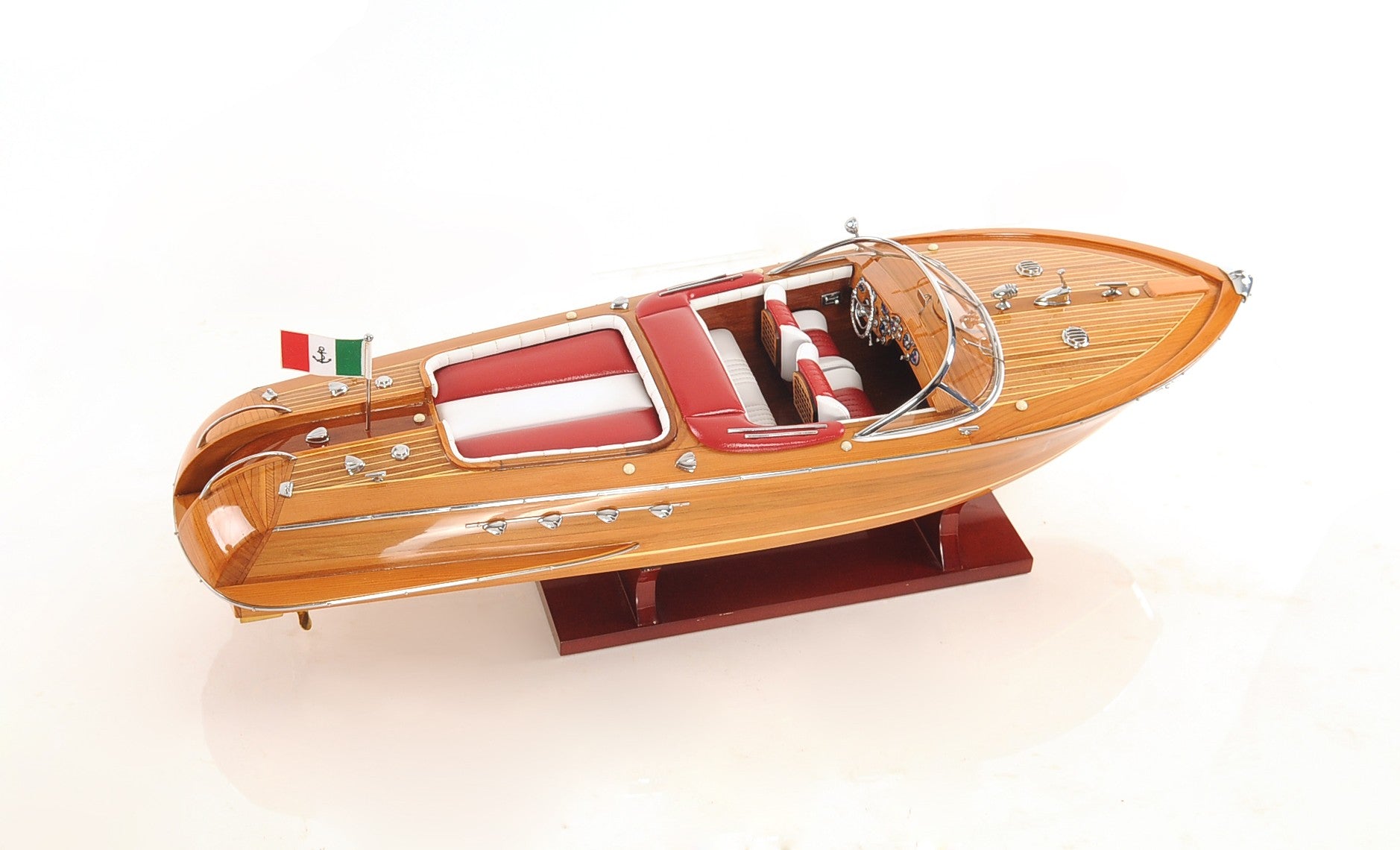 7" Wood Brown Riva Aqurama Speedboat Hand Painted Decorative Boat