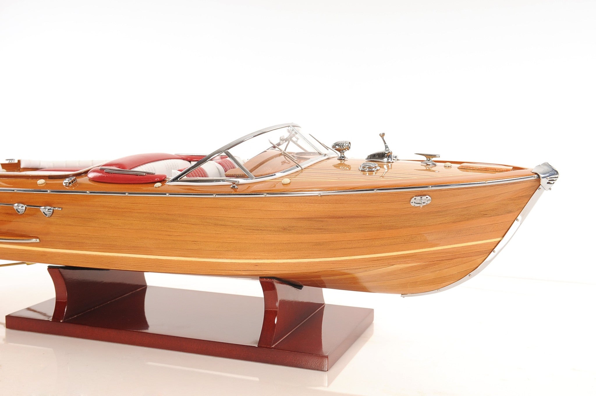 7" Wood Brown Riva Aqurama Speedboat Hand Painted Decorative Boat