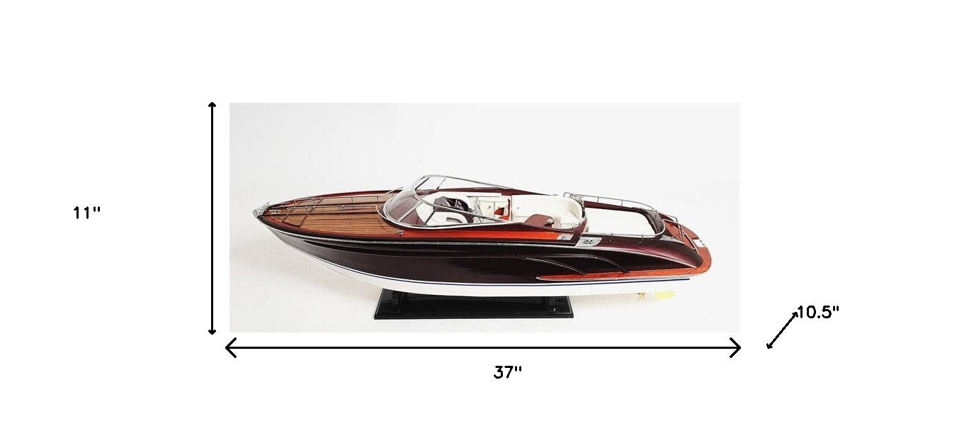 11" Black and White Riva Luxury Yacht Hand Painted Decorative Boat