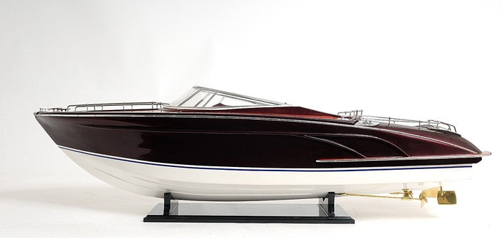 11" Black and White Riva Luxury Yacht Hand Painted Decorative Boat