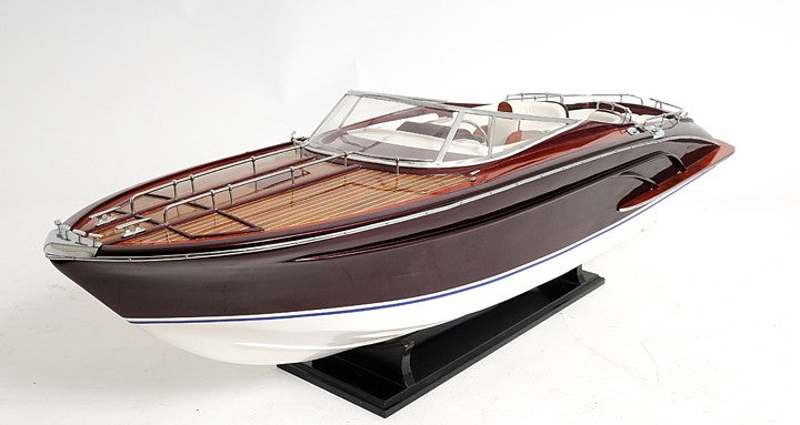 11" Black and White Riva Luxury Yacht Hand Painted Decorative Boat