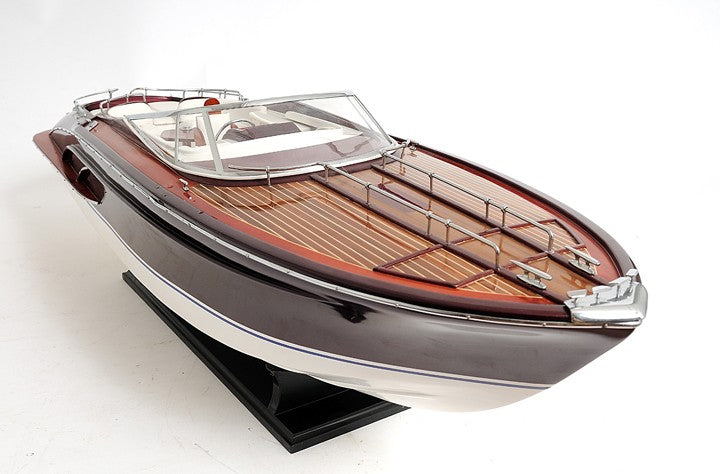 11" Black and White Riva Luxury Yacht Hand Painted Decorative Boat