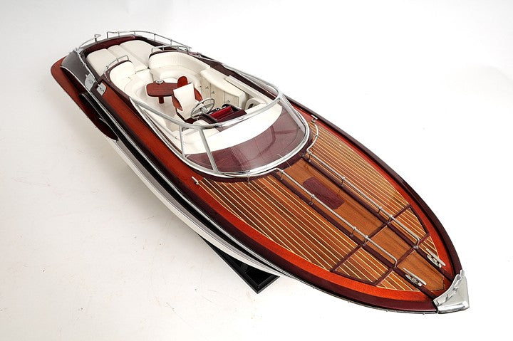 11" Black and White Riva Luxury Yacht Hand Painted Decorative Boat