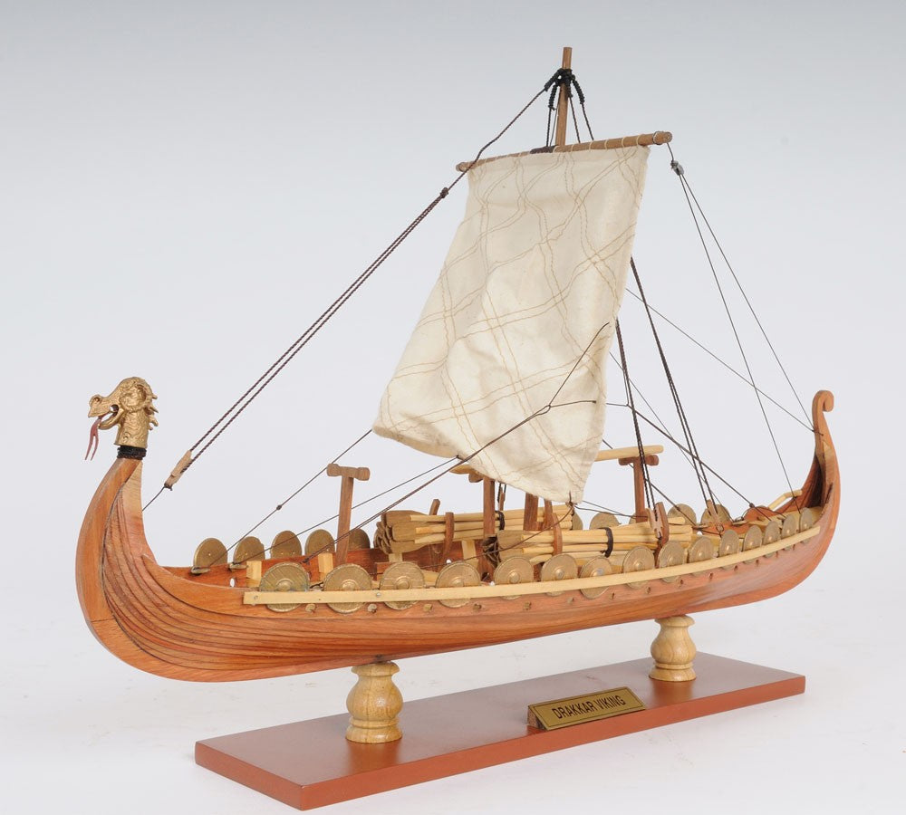 13" Wood Brown Drakkar Viking Hand Painted Boat