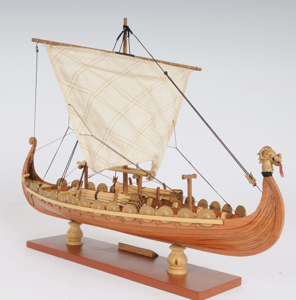 13" Wood Brown Drakkar Viking Hand Painted Boat