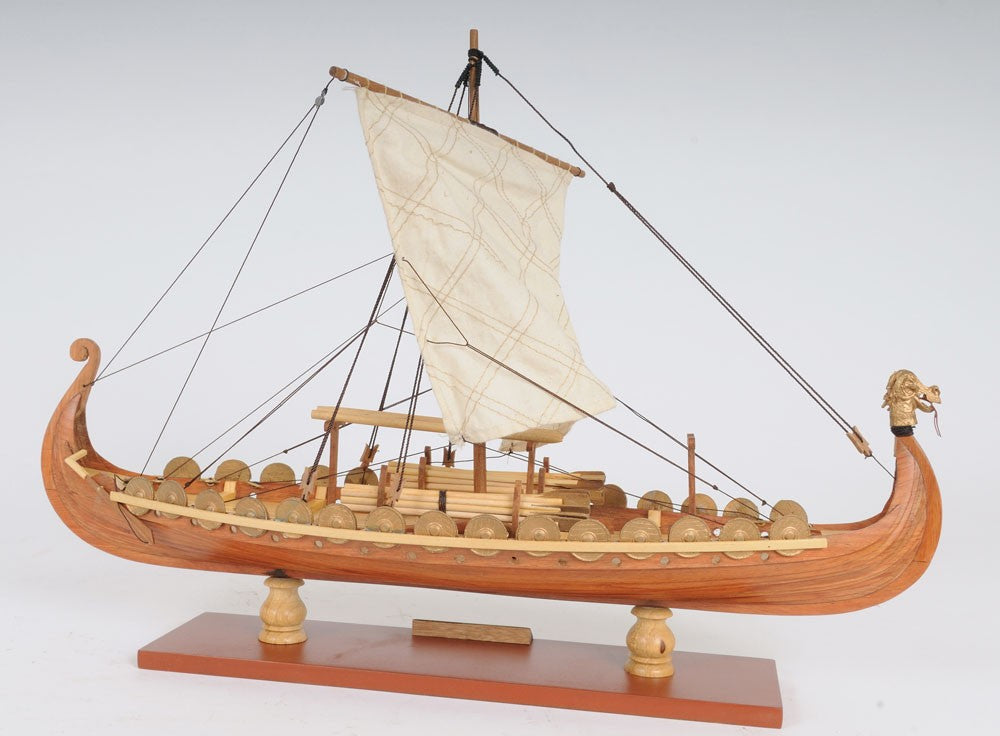 13" Wood Brown Drakkar Viking Hand Painted Boat