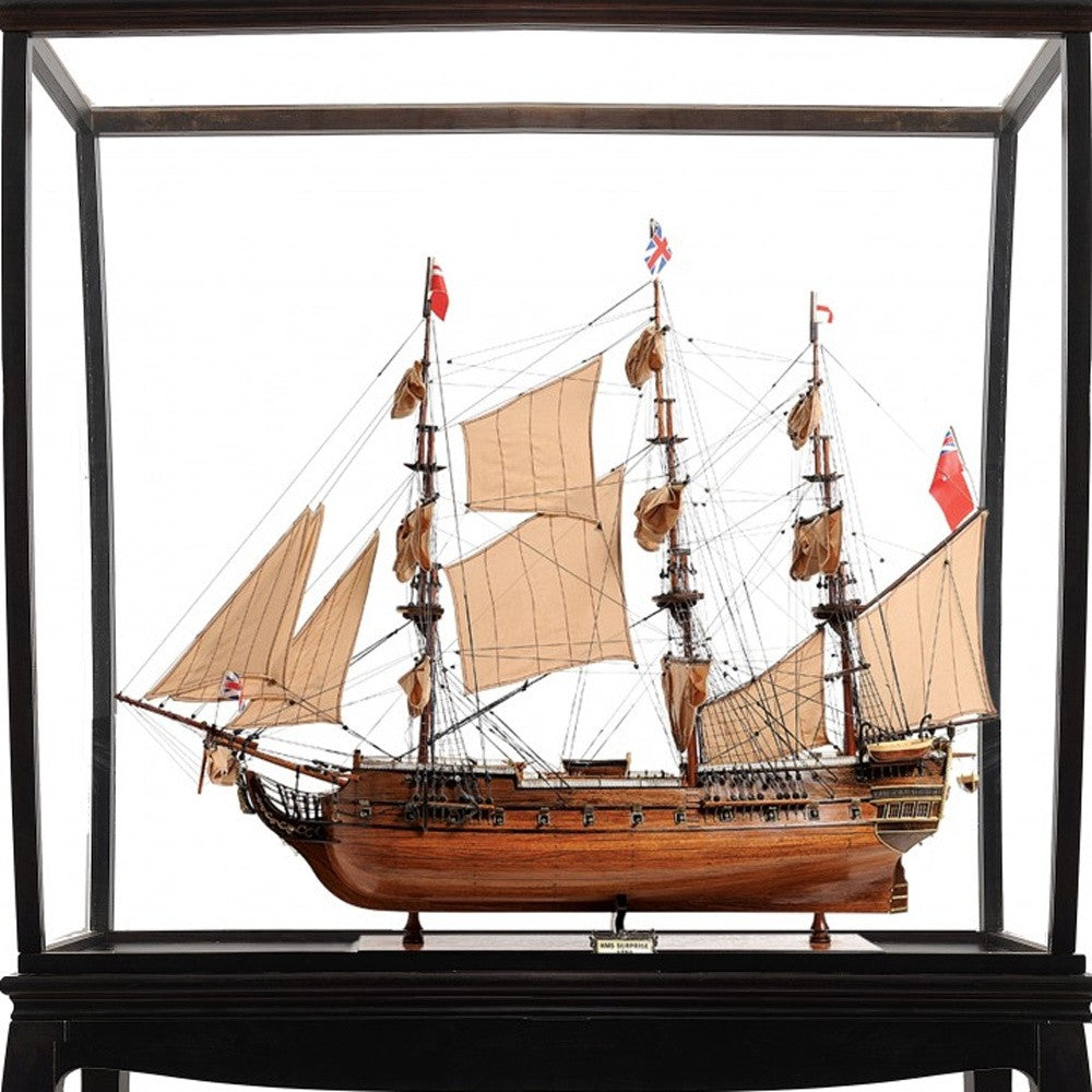 69" Wood Brown HMS Surprise 1796 Hand Painted Decorative Boat with Case