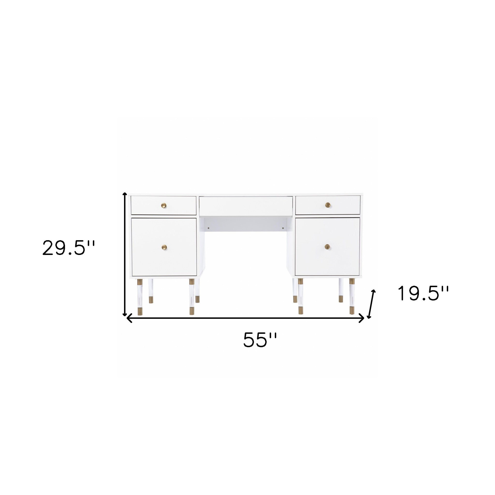 55" White Writing Desk With Four Drawers