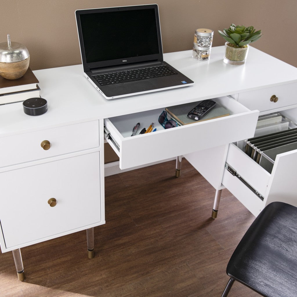 55" White Writing Desk With Four Drawers