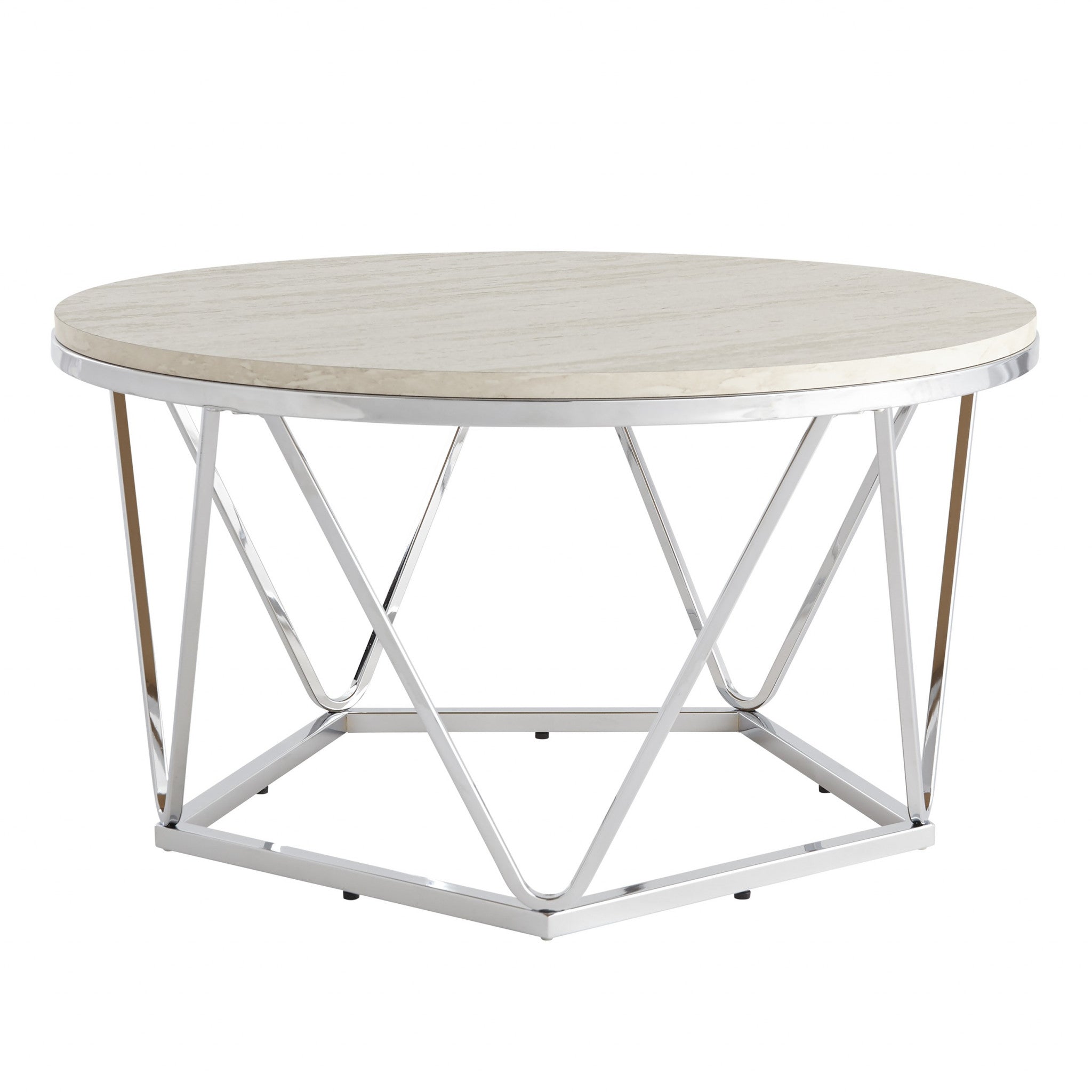 33" Silver Manufactured Wood And Metal Round Coffee Table