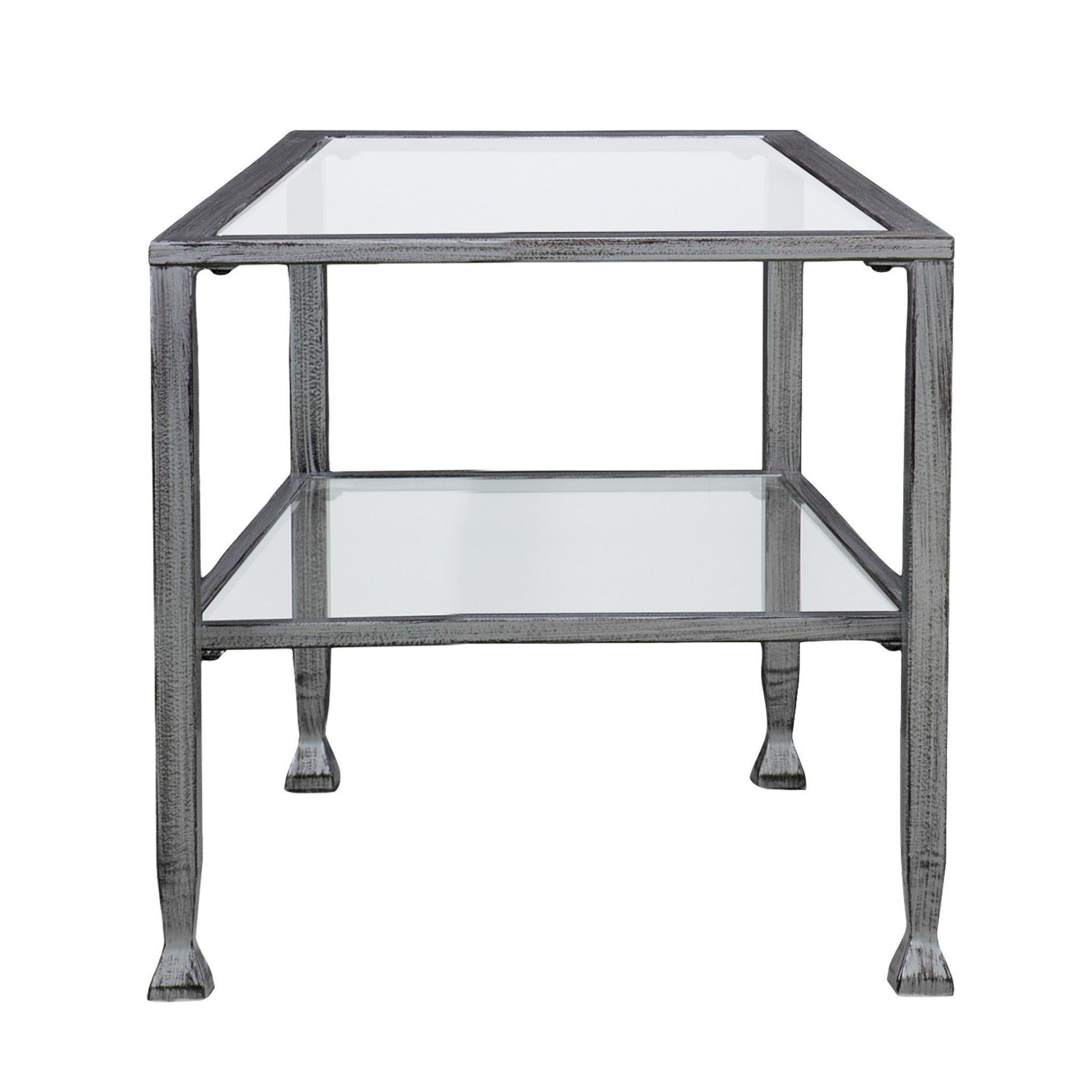 48" Silver Glass And Metal Rectangular Coffee Table