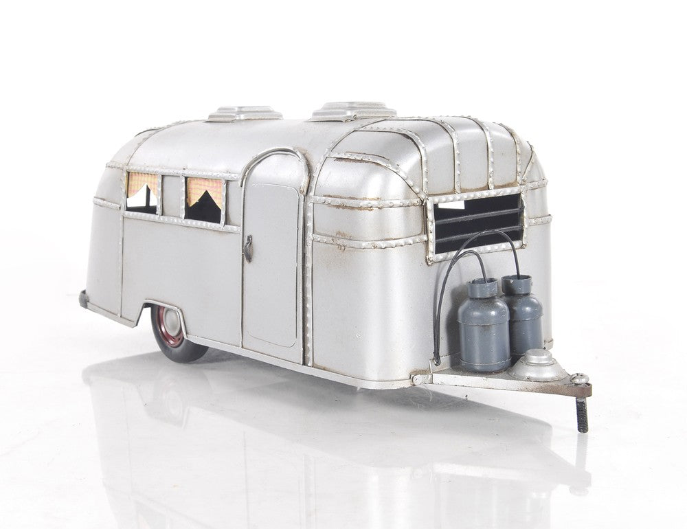 6" Silver Metal Silver Camping Trailer Truck Hand Painted Decorative Truck