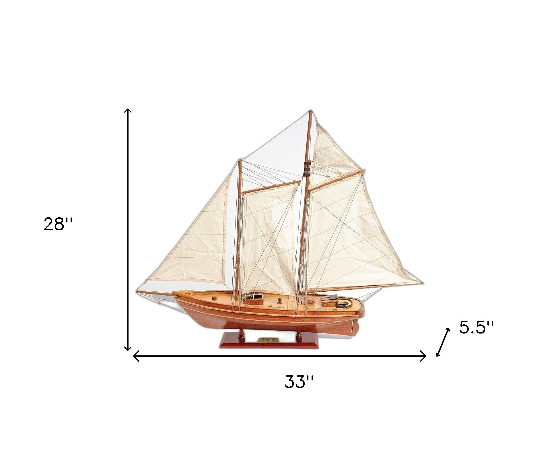 28" Wood Brown America 1851 Yacht Hand Painted Sculpture