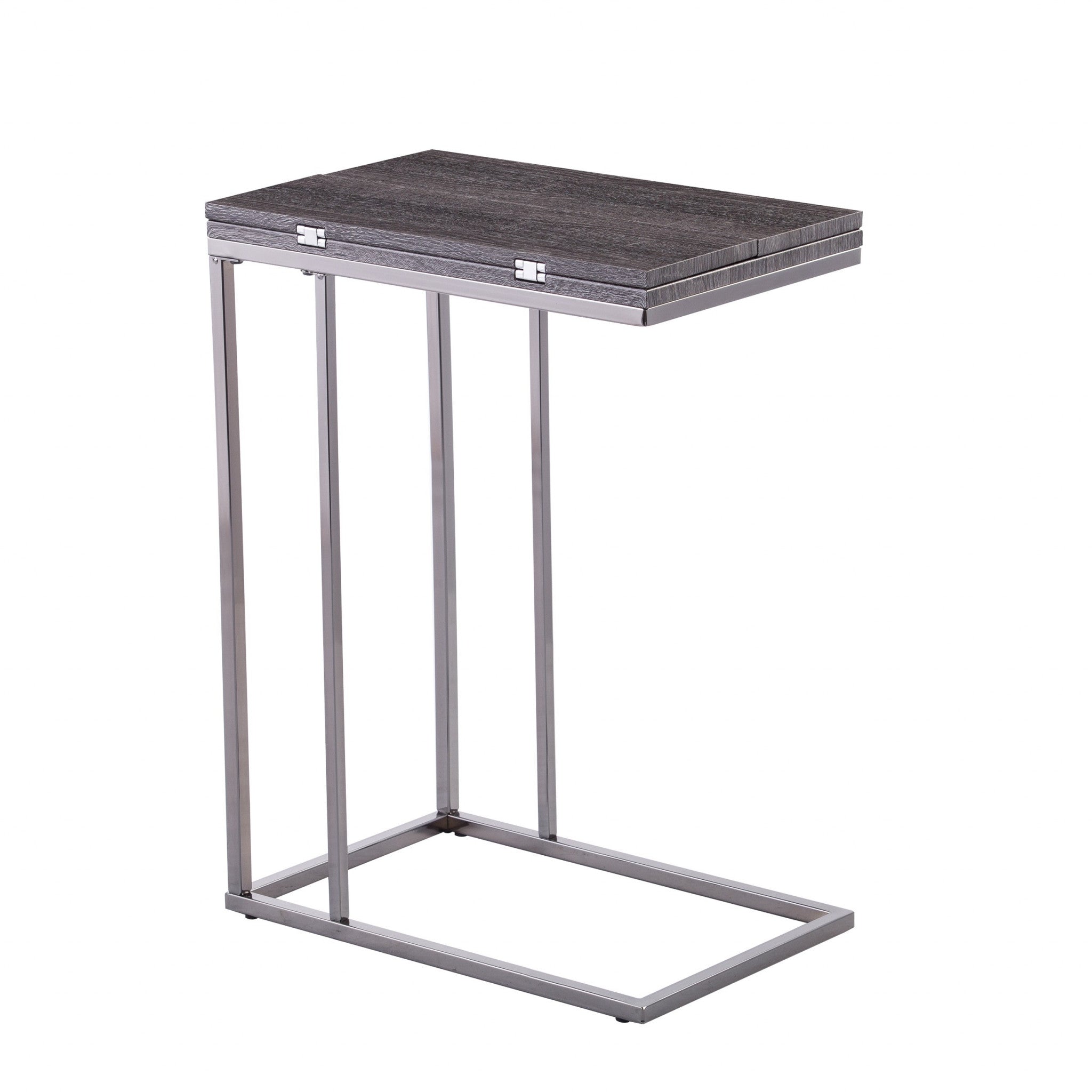 25" Silver And Gray Expandable Rectangular End Table