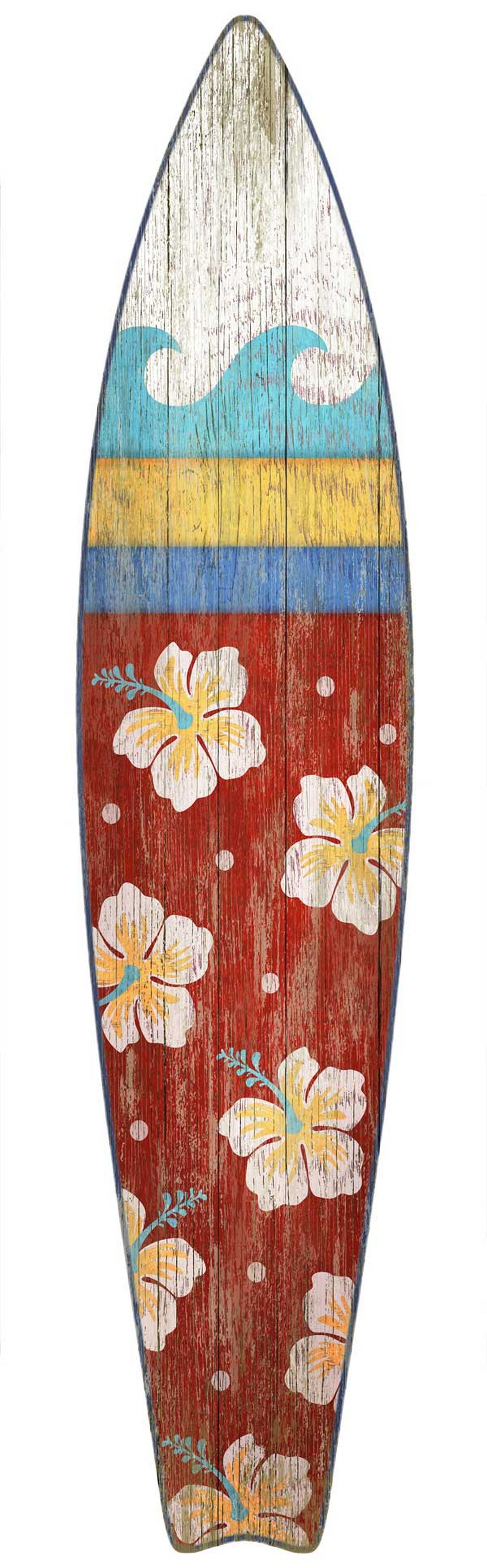 Vintage Hawaiian Flowers Surfboard Wall Decor