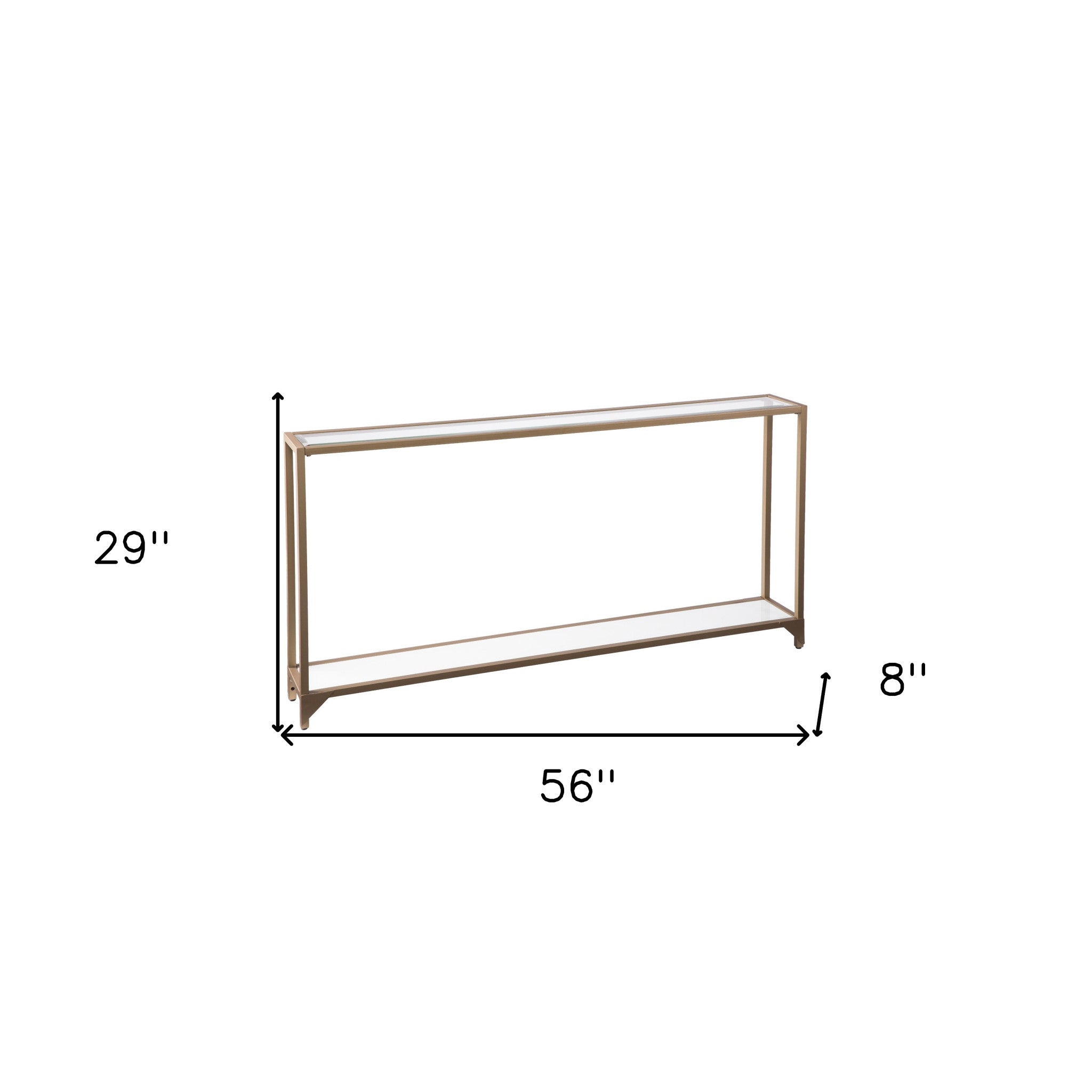 56" Clear and Gold Glass Floor Shelf Console Table With Storage