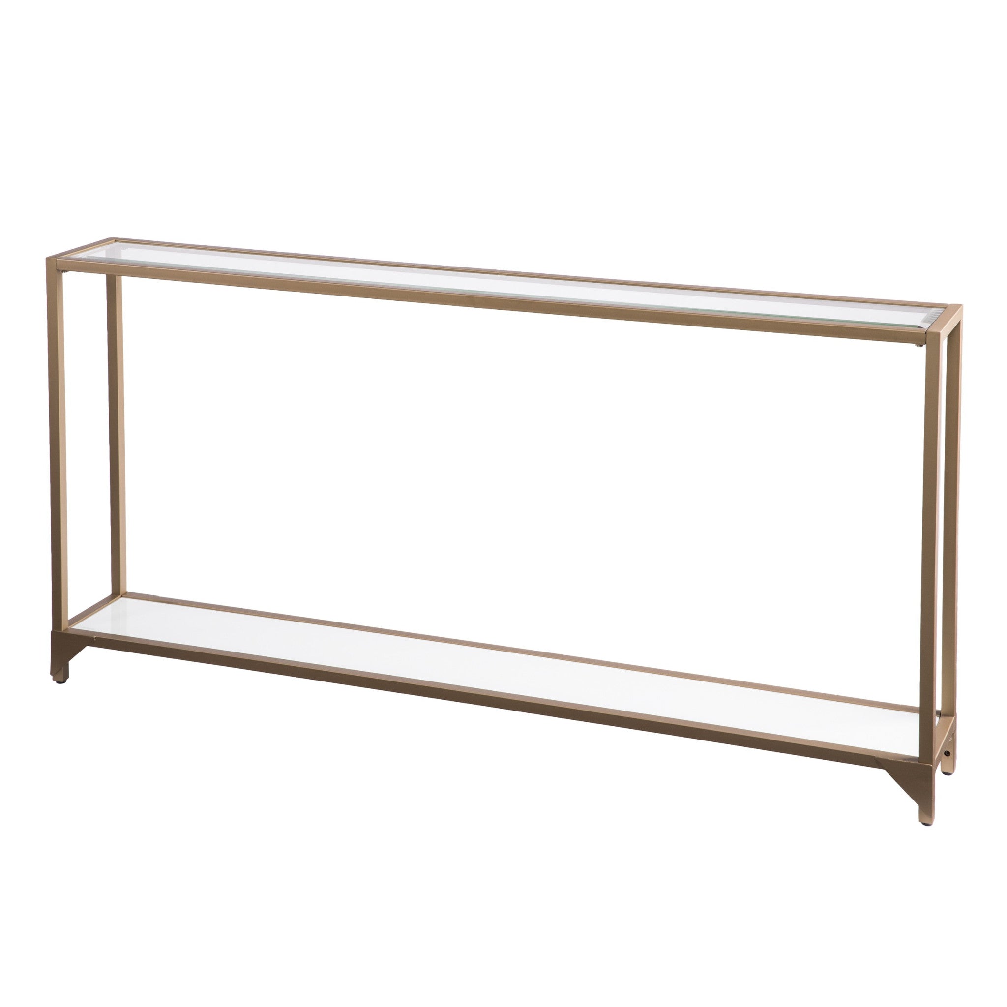 56" Clear and Gold Glass Floor Shelf Console Table With Storage