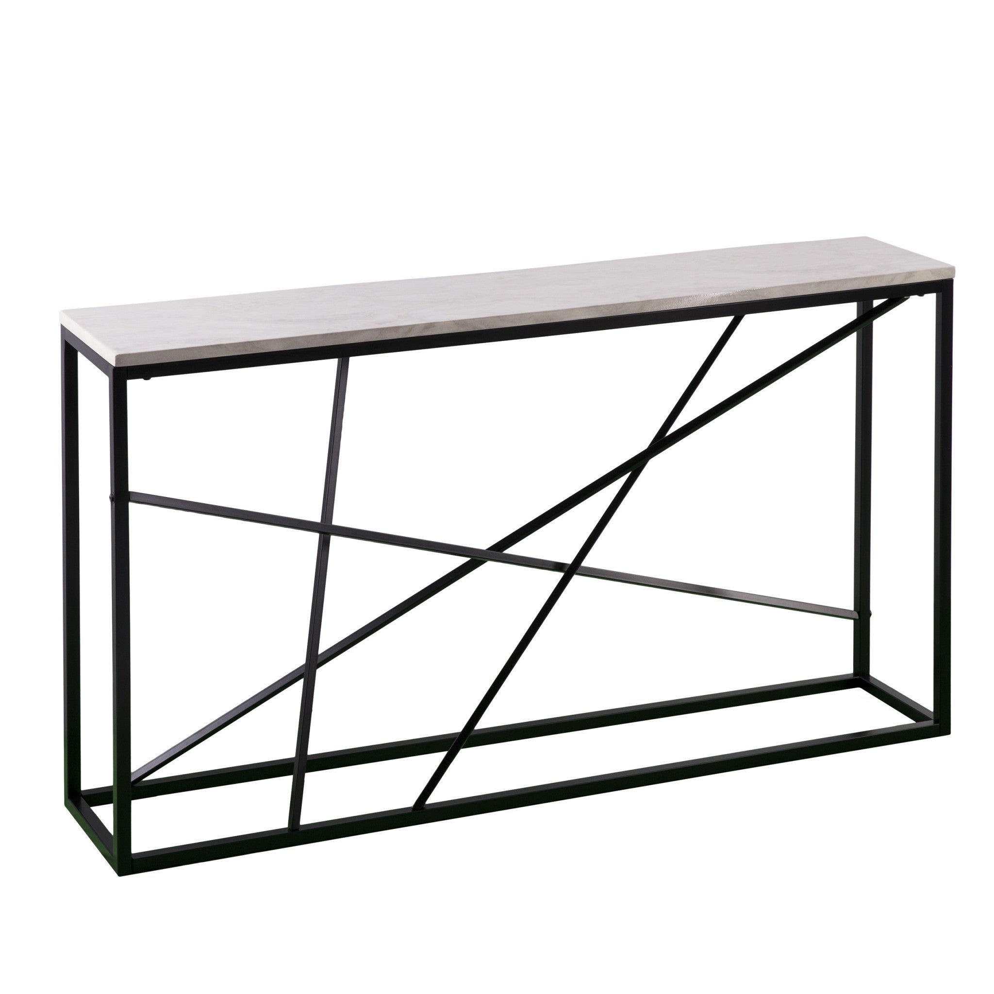 52" White and Black Faux Marble Frame Console Table