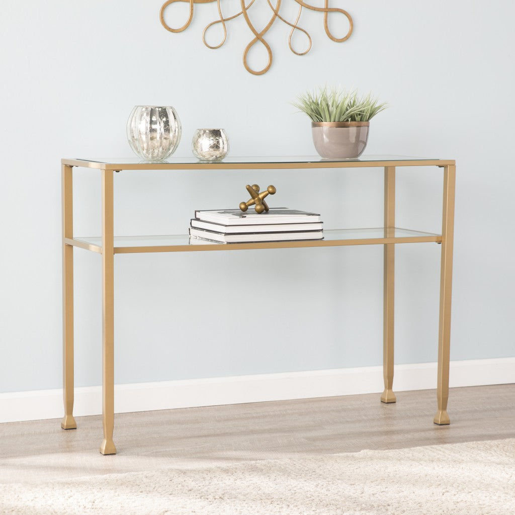 43" Clear and Gold Glass Console Table With Storage