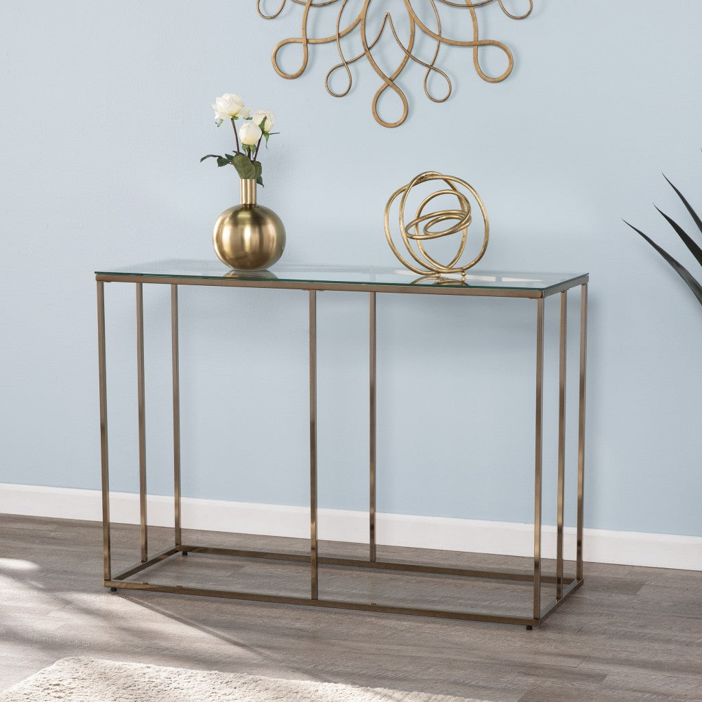 42" Clear and Gold Glass Frame Console Table