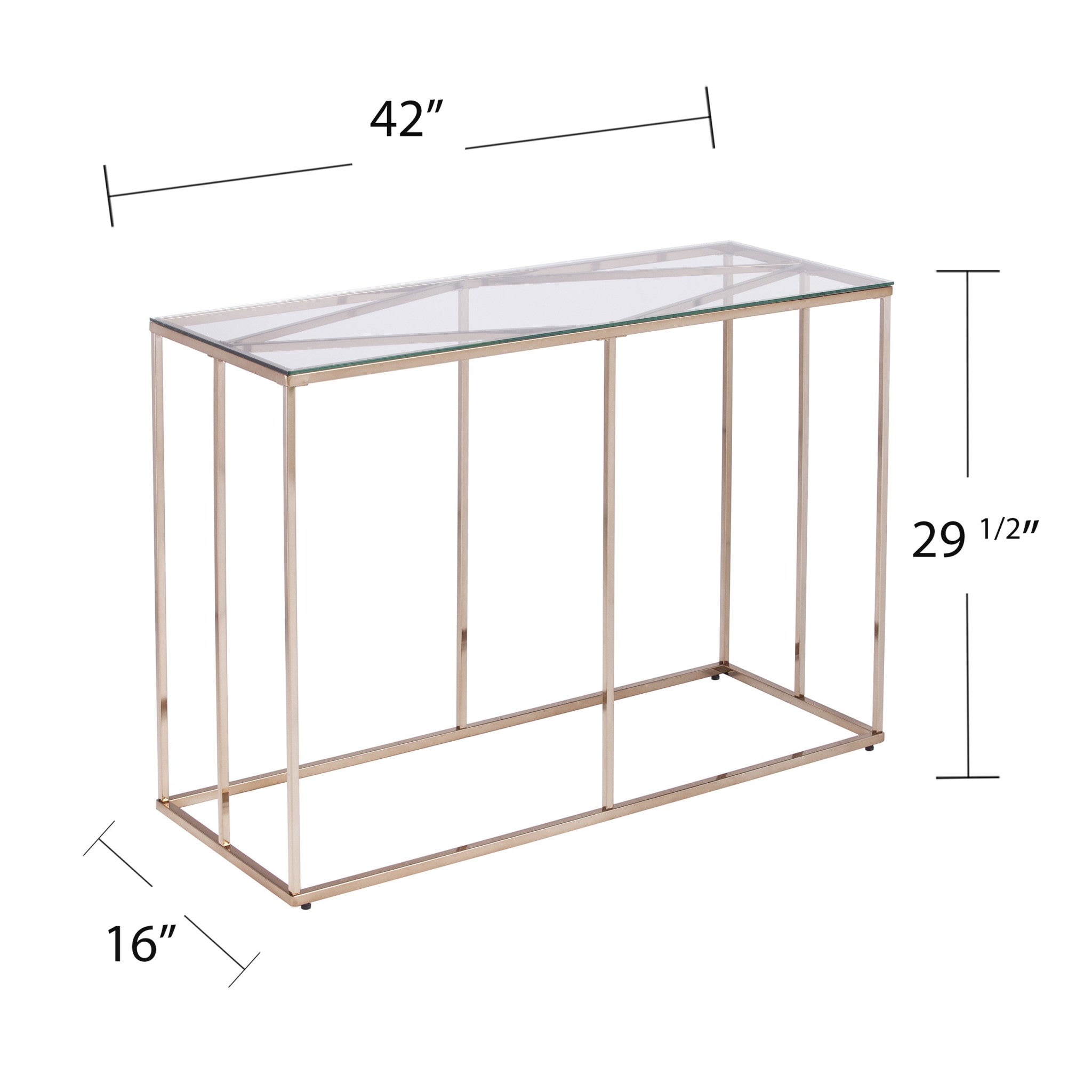 42" Clear and Gold Glass Frame Console Table