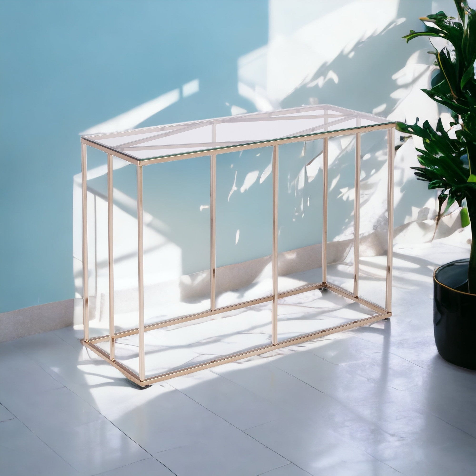 42" Clear and Gold Glass Frame Console Table