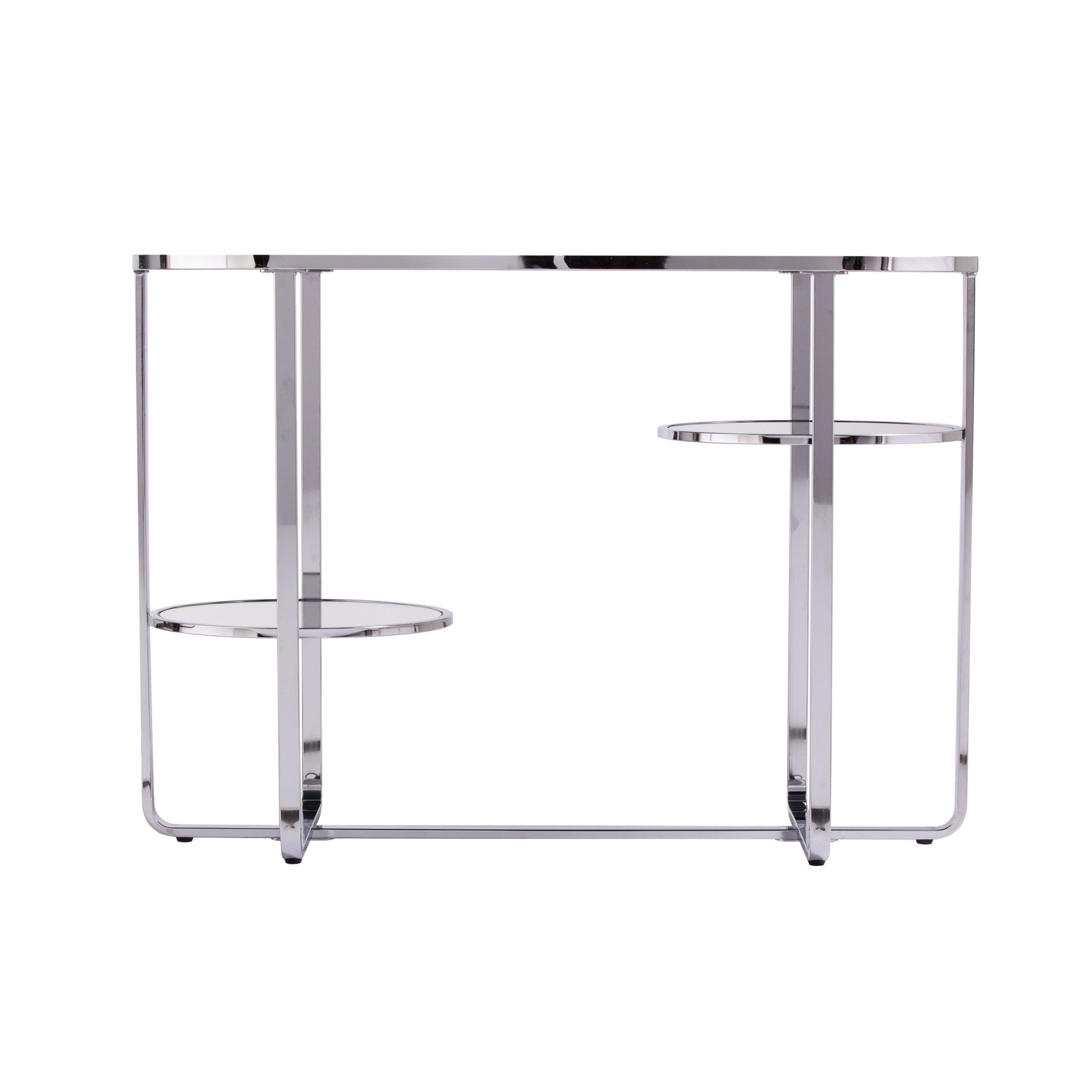 42" Clear and Silver Mirrored Glass Oval Frame Console Table With Storage