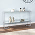 52" Clear and Silver Glass Mirrored Frame Console Table With Storage