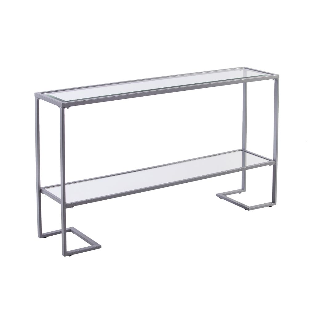 52" Clear and Silver Glass Mirrored Frame Console Table With Storage