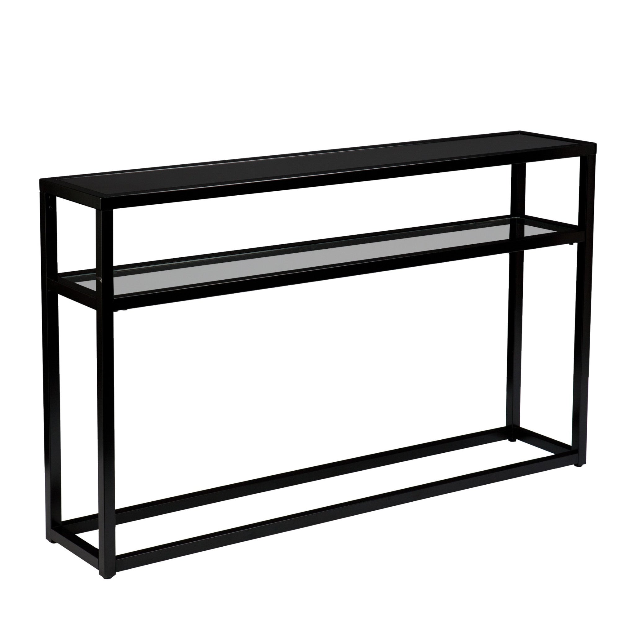 50" Black Glass Frame Console Table With Storage