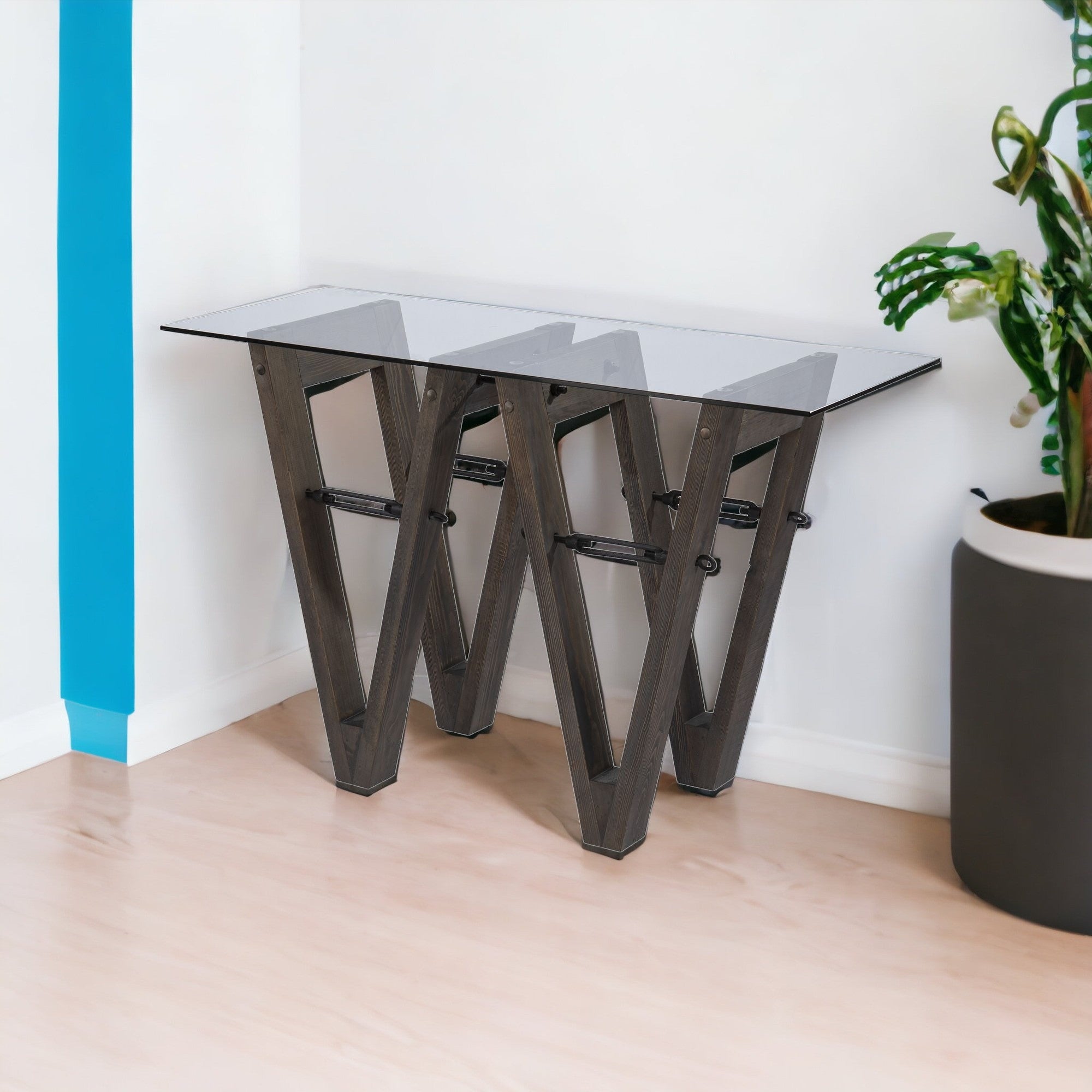 46" Clear and Gray Brown Glass Abstract Console Table